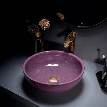 Креативный фиолетовый Простой Круглый Умывальник для ванной Комнаты, Латунный кран для унитаза со сливом 2012