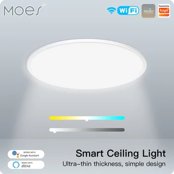 Потолочный светильник MOES WIFI, умная светодиодная лампа RGB с регулируемой яркостью, ультратонкий энергосберегающий светильник TUYA APP, дистанционное управление голосом Google Alexa