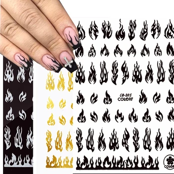 1 Шт. Наклейки для ногтей с огненным Пламенем, 3D Голографический Модный Слайдер, Золотые, Черные, Белые, наклейки для маникюра 