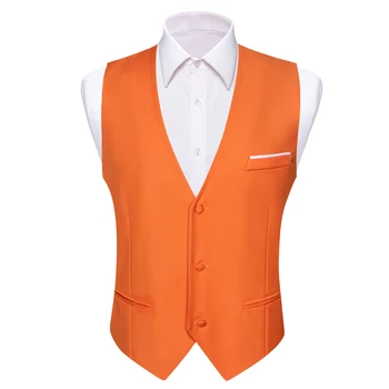 Оранжевый мужской шелковый жилет с V-образным вырезом, оранжевый приталенный классический жилет с галстуком, комплекты для отдыха и вечеринок, дизайнерский деловой костюм Barry.Wang DM-243