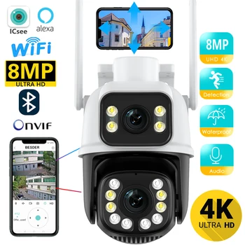 ICSEE WiFi Камера наблюдения 4K 8MP Беспроводные камеры безопасности Обнаружение человека Наружная IP-камера видеонаблюдения С двойным Объективом Автоматическое Отслеживание