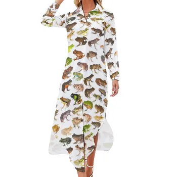 Шифоновое платье 101 с Мадагаскарскими лягушками, Сексуальный V-образный вырез, Забавные Праздничные платья с животными, Женская Уличная одежда, Повседневное платье Оверсайз