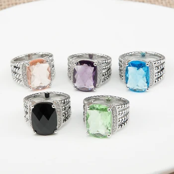Прямоугольное кольцо с кубическим цирконием с гладкими краями, Изысканное многослойное кольцо с твист-дизайном для женщин, Латунные металлические украшения