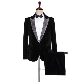 Классический Черный Золотистый Бархатный костюм Для мужчин, платье для выступлений на сцене KTV, Мужской блейзер, куртка и брюки, Большой Размер 5XL