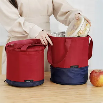 Круглая Выдвижная изолированная сумка для ланча Большой Емкости, Женская коробка для Бенто, сумка-холодильник, сумка-тоут для школьного пикника, Контейнер для еды