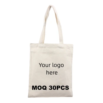 MOQ 30 Изготовленная на Заказ Хлопчатобумажная сумка-тоут на 8 унций 30 * 38 см С Ручной Обработкой, Повседневный Дизайн вашего логотипа, Ситцевый Принт, Торговый Кретон, Экологически Чистый Ситец