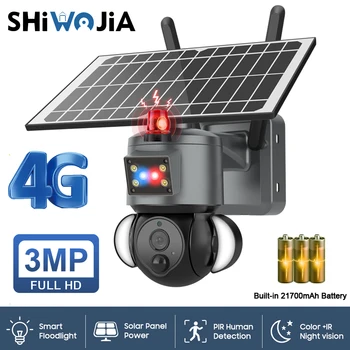 SHIWOJIA 4G Солнечная Камера WIFI 3MP Солнечная Батарея Камера Безопасности с Противоугонной Сиреной Сигнализация Наблюдения PIR Камера обнаружения человека