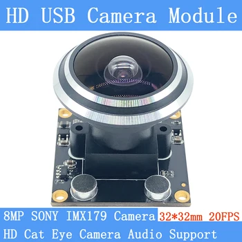 8-Мегапиксельный Рыбий Глаз С Широким Углом обзора 170 градусов 4k Sony IMX179 Веб-камера UVC MJPEG Plug Play USB Модуль камеры Поддержка Аудио Linux Windows