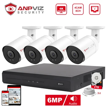 Anpviz 8CH NVR 5MP POE IP Камера Система Наружного Видеонаблюдения Комплект Видеонаблюдения 30m IR Vision IP66 Обнаружение автомобиля H.265