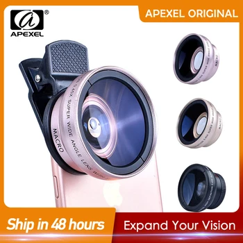 Объектив APEXEL 2в1 0.45X Широкоугольный + 12.5 X Макрообъектив Профессиональный HD Объектив Камеры телефона Для iPhone 8 7 6S Plus Xiaomi Samsung LG