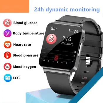 2023 Новые Смарт-часы для измерения уровня глюкозы в крови Мужские ЭКГ-Мониторы Кровяное давление Температура тела Спортивные Водонепроницаемые Фитнес-трекеры Smartwatch