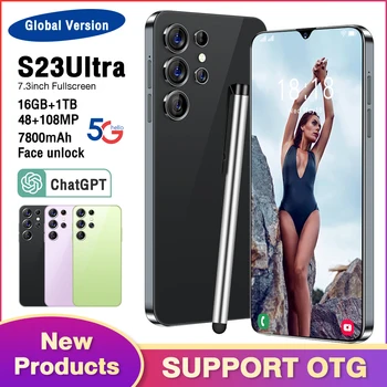 S23 Новый Горячий S23 Ultra Smratphone 7,3 Дюймов Полноэкранный 4G/5G 16 ГБ + 1 ТБ 7800 мАч Мобильные Телефоны Глобальная версия 108 Мп HD