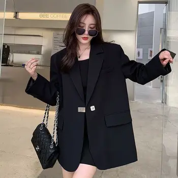 Роскошный Брендовый Блейзер с длинным рукавом, Женский Черный Блейзер, Корейское модное пальто, Повседневные офисные женские весенне-осенние пальто