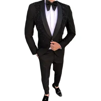 Роскошные Мужские костюмы с бисером, Блейзер для выпускного вечера, Новейший Дизайнерский костюм Homme Terno Masculino, Одежда для жениха, Свадьба, 2 предмета (куртка + брюки)