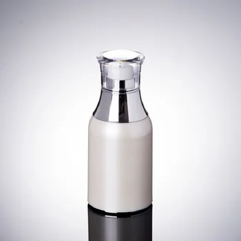 50 МЛ жемчужно-белая безвоздушная бутылка с серебряным воротником, прозрачная крышка, безвоздушная бутылка для сыворотки/лосьона/эмульсии/основы
