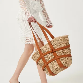 Новая Соломенная сумка ручной работы, большая вместительная сумка через плечо, сумка из ротанга, женская сумка для пляжного отдыха в Европе и АМЕРИКЕ