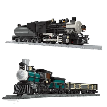2021 транспортный трек, паровой поезд, строительный блок, мастер, красный и черный железнодорожный костюм, модель здания, детская игрушка, подарок для мальчика
