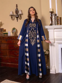 Элегантные повседневные длинные платья в стиле пэчворк с цветочной вышивкой, Винтажный кафтан контрастного цвета, Рамадан, Абайи для женщин