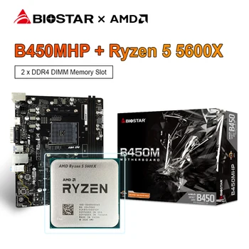 BIOSTAR Новая ИГРОВАЯ Материнская плата B450MH + Процессор AMD Ryzen 5 5600X R5 5600X Игровой процессор 32G AM4 DDR4 Комплект материнской платы placa mae
