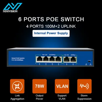 4-портовый PoE-коммутатор для ip-камеры с 2-портовой восходящей линией связи 100 М 1-портовый SFP PoE Ethernet-коммутатор PoE 52V-коммутатор
