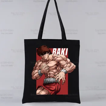 Холщовая сумка Baki Hanma Harajuku Женская Ulzzang Черная Большая Повседневная сумка Yujiro, Модные сумки через плечо в стиле аниме Манга