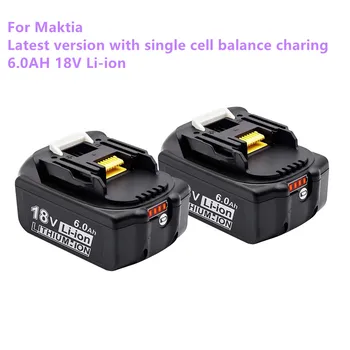 Сменный литий-ионный аккумулятор Makita 18V 6Ah перезаряжаемый со светодиодным индикатором уровня заряда для электроинструментов LXT BL1860B BL1860