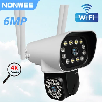 6-Мегапиксельная Беспроводная IP-камера WiFi с двумя объективами и двумя экранами, Уличные PTZ Широкоугольные камеры видеонаблюдения, Сигнализация автоматического отслеживания iCam365
