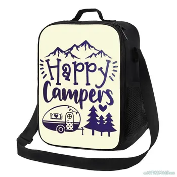 Изолированные сумки для ланча Happy Camper, Портативный Водонепроницаемый Тепловой Ланч-бокс, Контейнер для еды, Сумка-тоут Bento с одним плечом