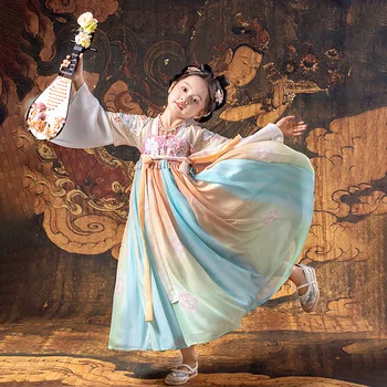 Традиционный костюм феи для девочек, детское платье с цветочной вышивкой Hanfu, костюм для фотосъемки в китайском стиле, костюм для косплея в стиле Тан