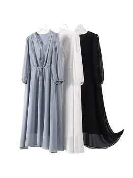 2023 Женская Одежда Прозрачное Струящееся Платье с вышивкой 0812